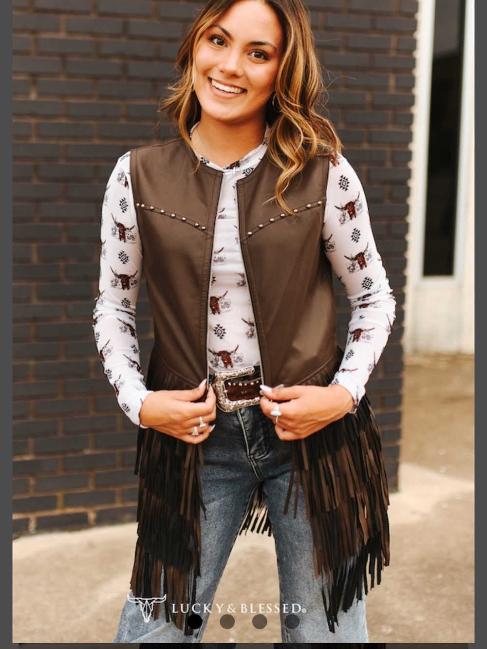 Faux Leather Fringe Vest-Brown